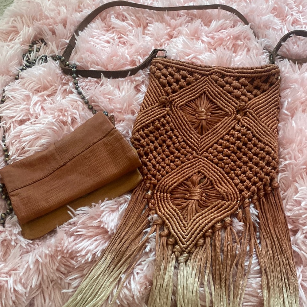 NWT Free People SAND Cross Body Beaded Purse with two zipped pockets